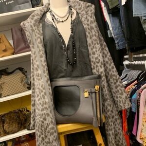 Old Navy Gray Leopard Print Pea Coat